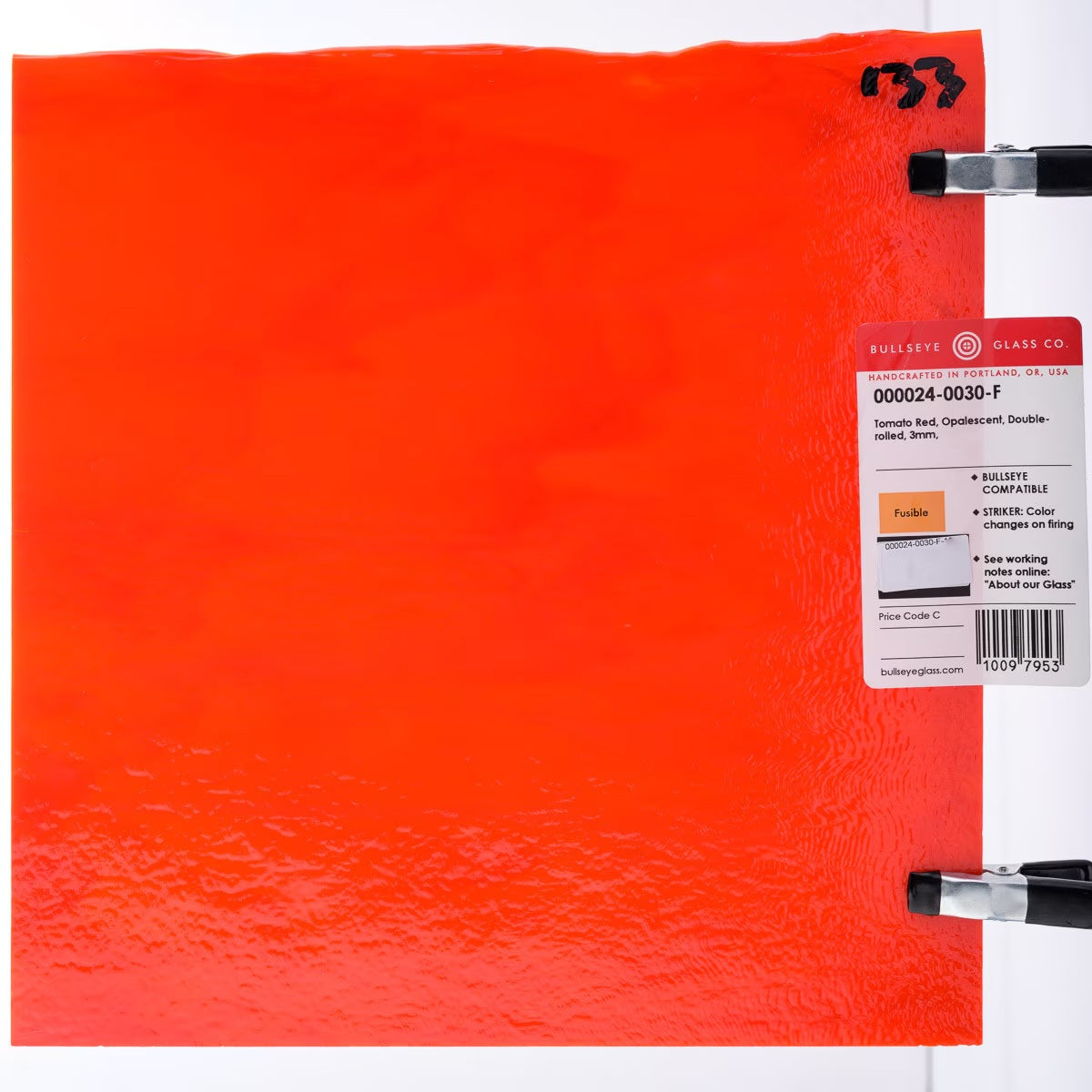 Shorty 024 Tomato Opal 90 COE Bullseye Fusing Glass Sheet Striker-