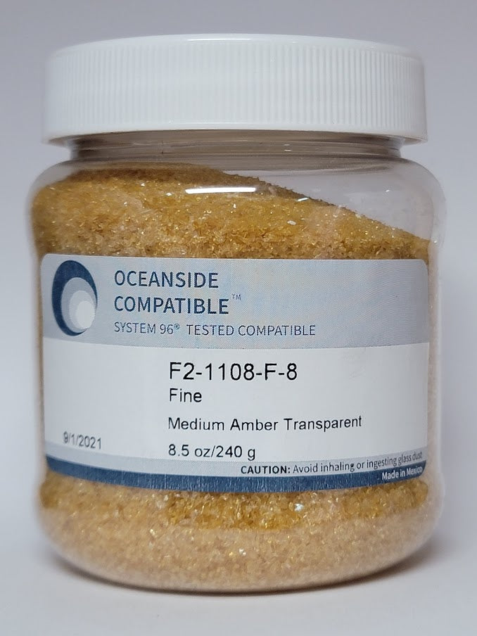 F2 1108 96 Medium Amber Transparent FINE Frit 8.5 oz Jar 96 COE-