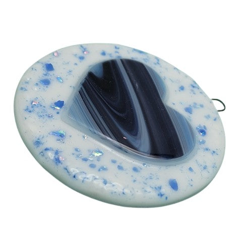 Peppermint Blue Swirl Heart Handmade Fused Glass Ornament-