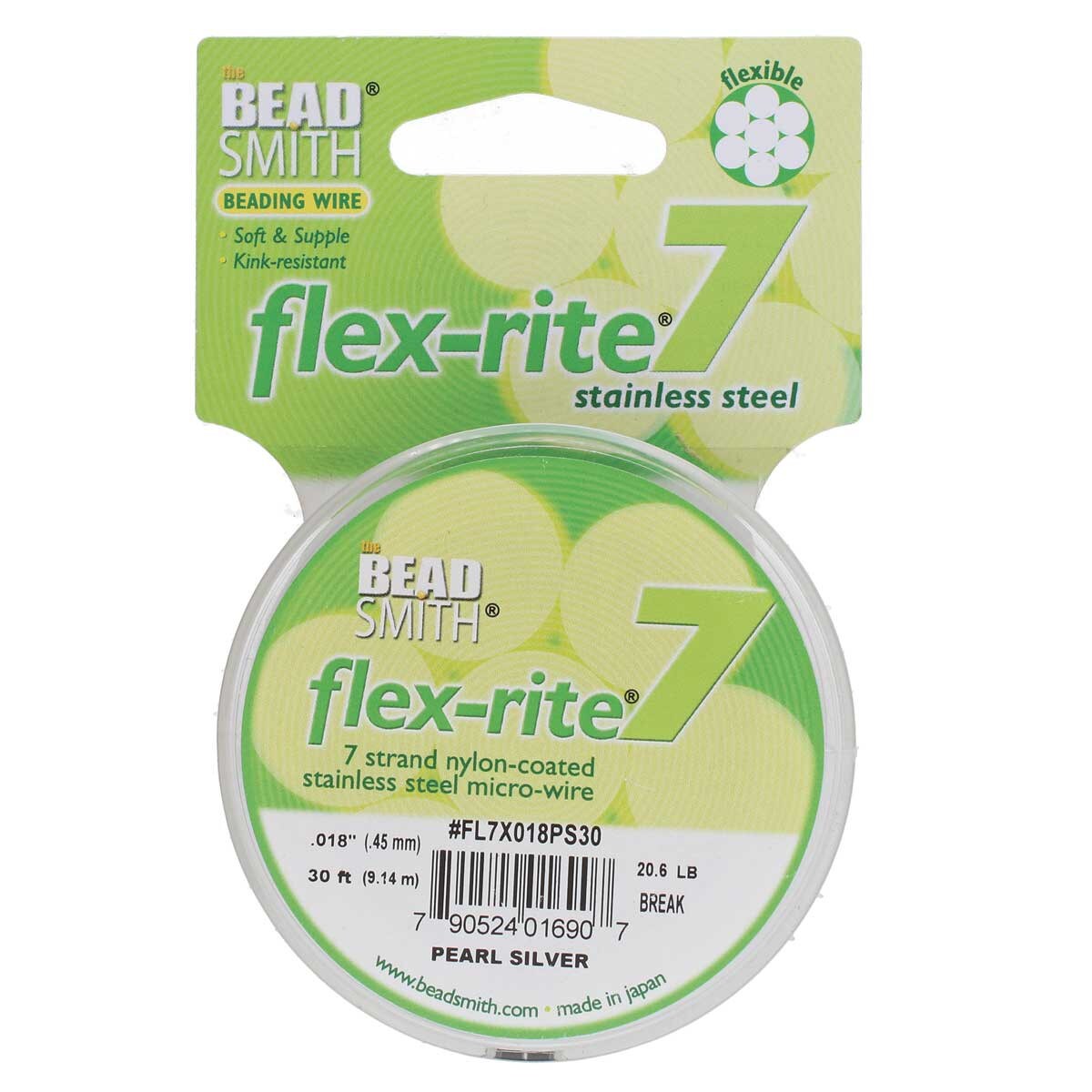 PEARL SILVER COLOR .018" 7 Strand 30' BEADSMITH FLEX-RITE Bead Wire FLEXRITE