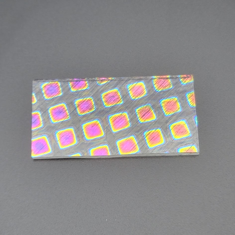 1x2" 90 COE Square 3 Rainbow on CLEAR Dichroic Glass Sample Fusing