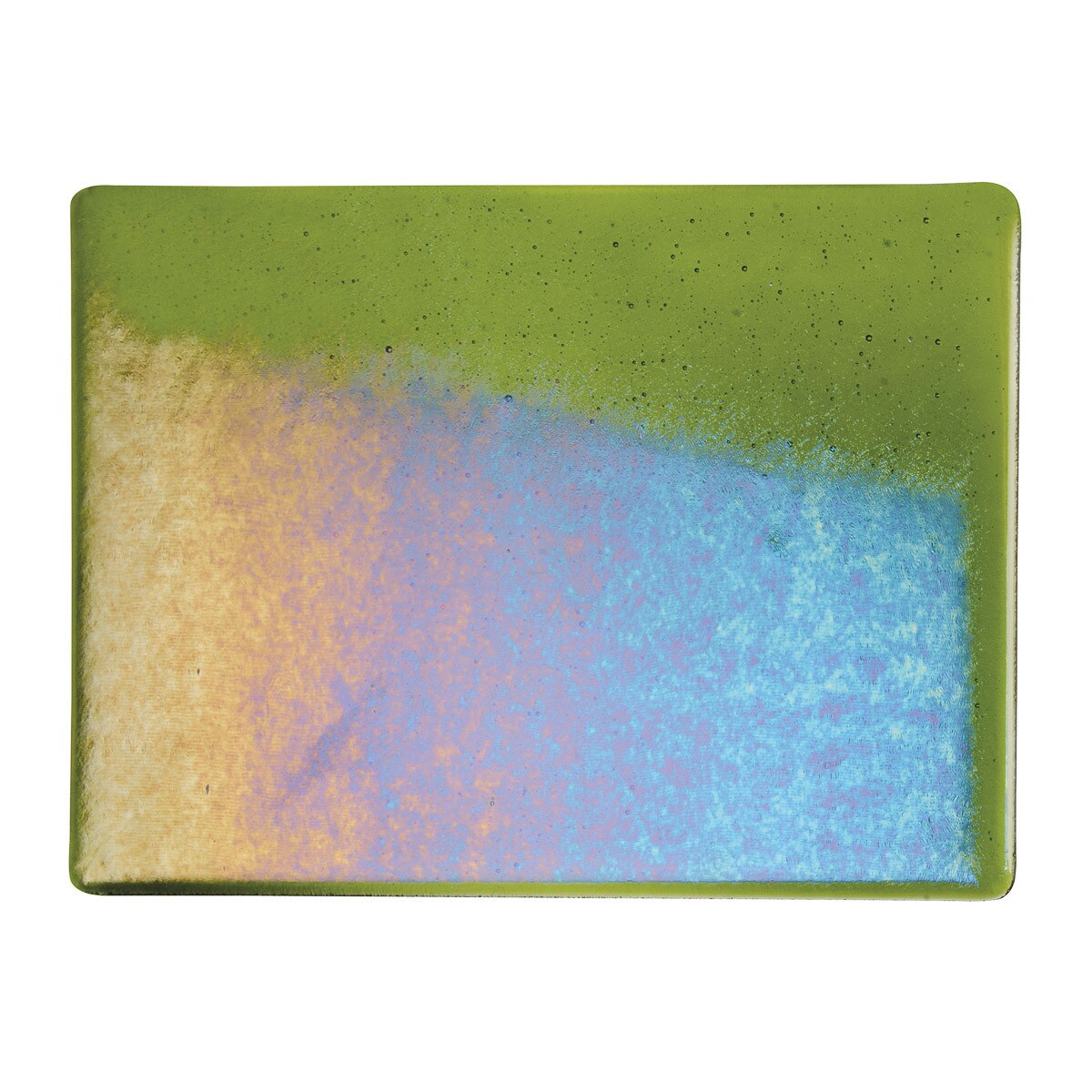 1141 31 Olive Green Transparent Iridized Bullseye 90 COE Glass Sheet 10x10"-