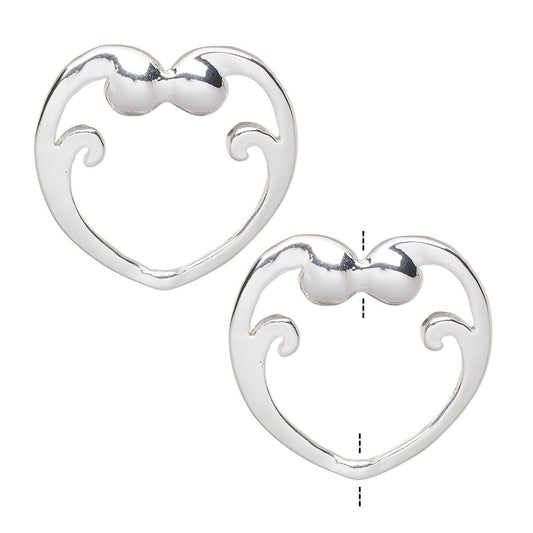 2 BEAD FRAMES silver-plated pewter 23.5x22.5mm HEARTS Very Nice Quality Finding-