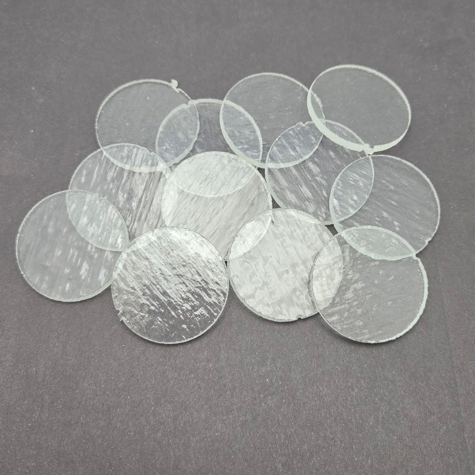 Twelve 90 COE About 1 1/2 Inch Precut Glass Circles Tekta Clear FLAWS