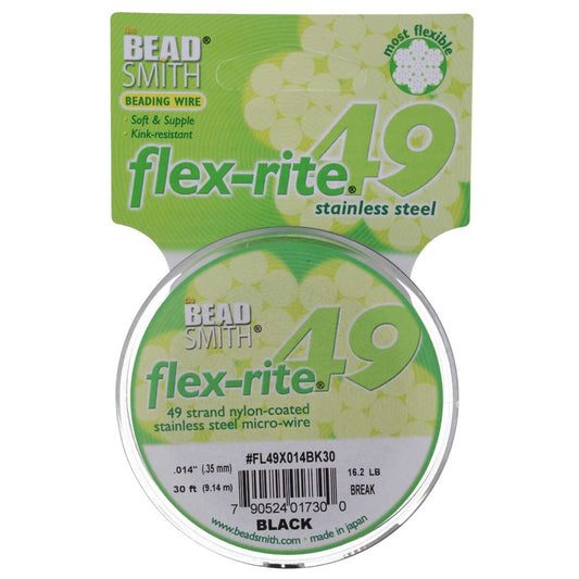 BLACK COLOR .014" 49 Strand 30 feet BEADSMITH FLEX-RITE Beading Wire FLEXRITE-
