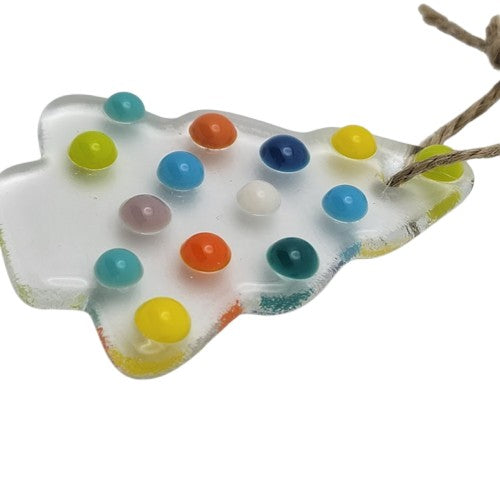 Clear Christmas Tree with Multi-Colored Balls Handmade Fused Glass Ornament-