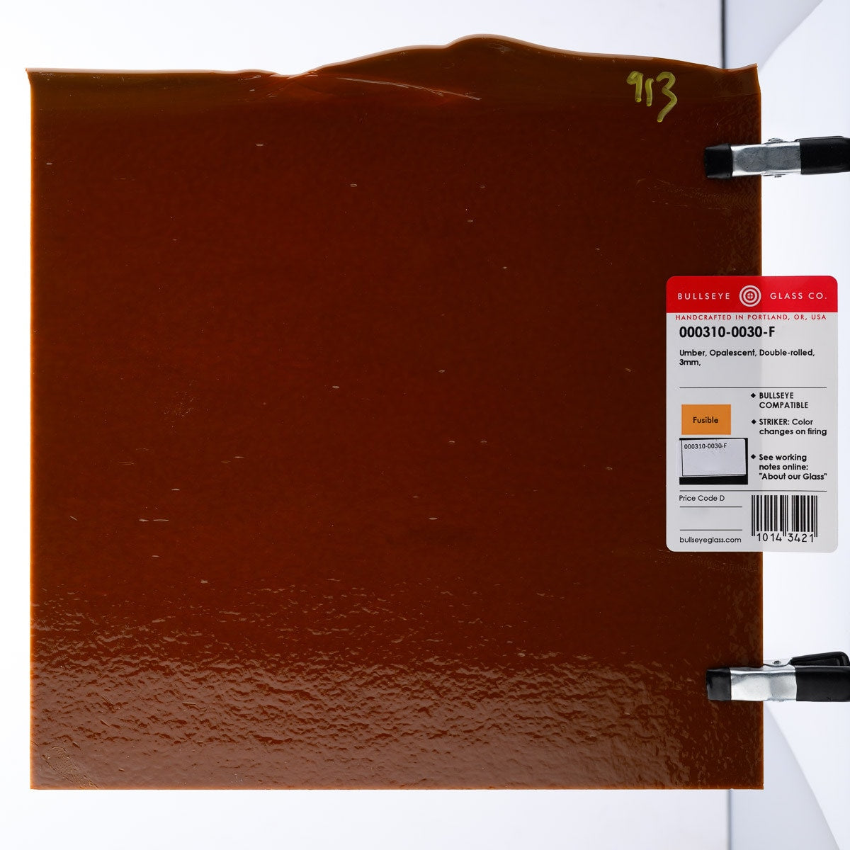 0310 Umber Striker Opalescent Bullseye 90 COE Glass Sheet 10x10" 90COE Fusible-