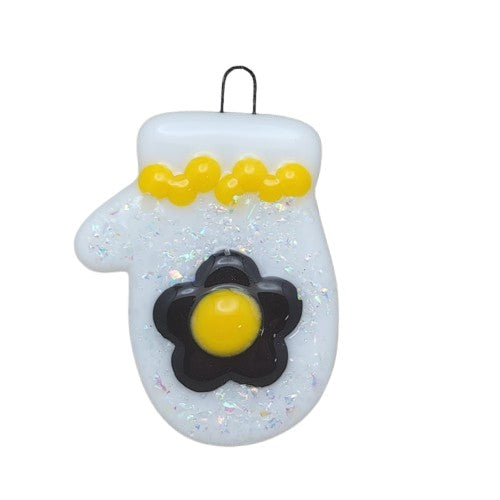 Mitten Dichroic Sparkles and Flower Christmas Tree Handmade Fused Glass Ornament-