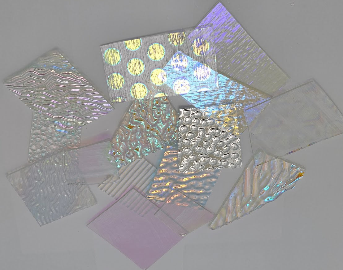 CLEAR! 90 COE Dichroic Scrap on CLEAR Substrate 8 ounces Glass Fusing 90COE-