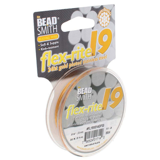 24KT GOLD PLATED .014" 19 Strand 30' BEADSMITH FLEX-RITE Beading Wire FLEXRITE-