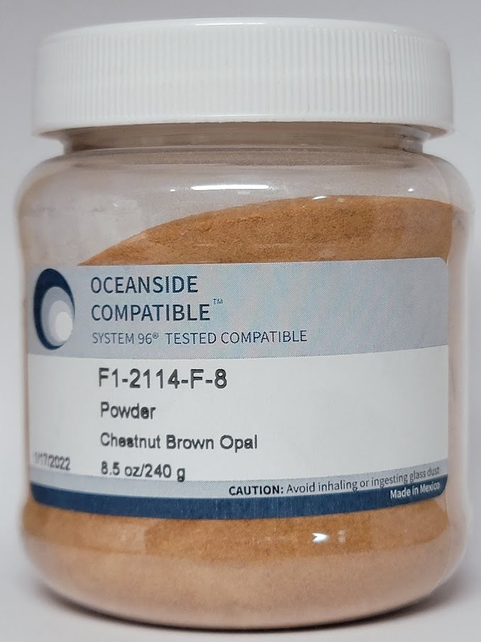 F1 2114 Chestnut Brown Opal POWDER 96 COE Frit 8.5 oz Jar-