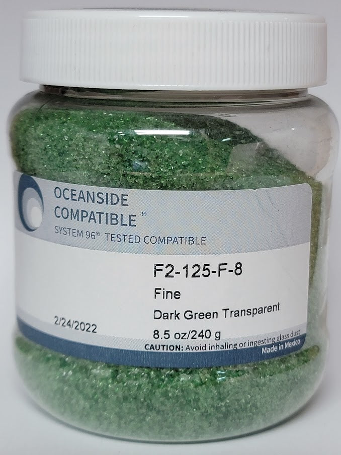 F2 125 96 Dark Green Transparent FINE Frit 8.5 oz Jar 96 COE-