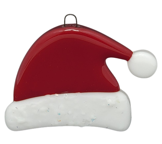 Adorable Winter Santa's Hat Handmade Fused Glass Ornament-