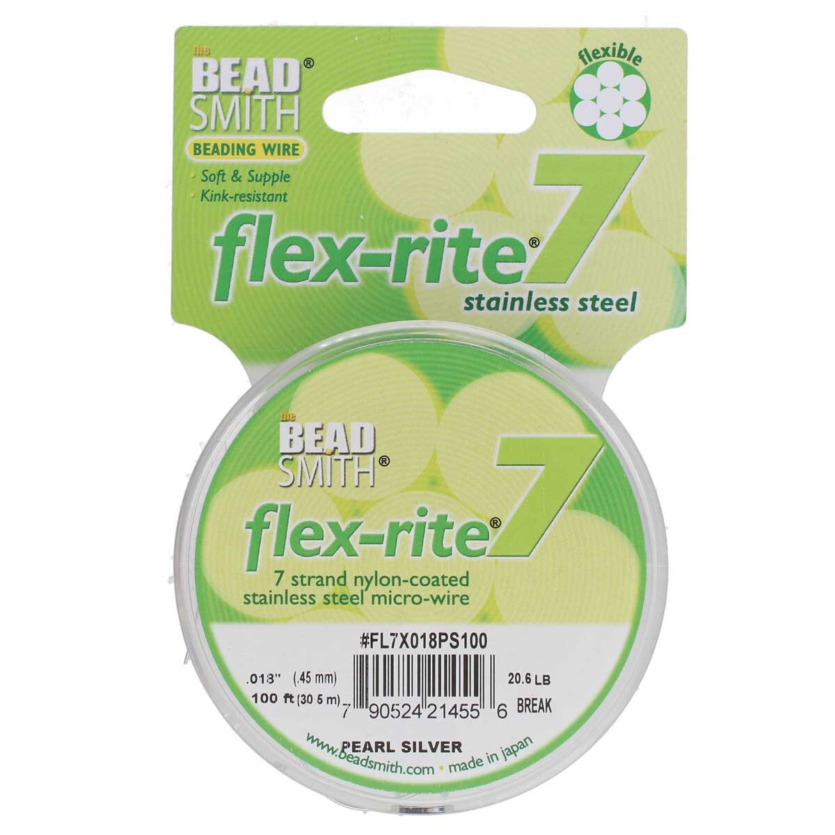 PEARL SILVER .018" 7 Strand 100' BEADSMITH FLEX-RITE Beading Wire FLEXRITE