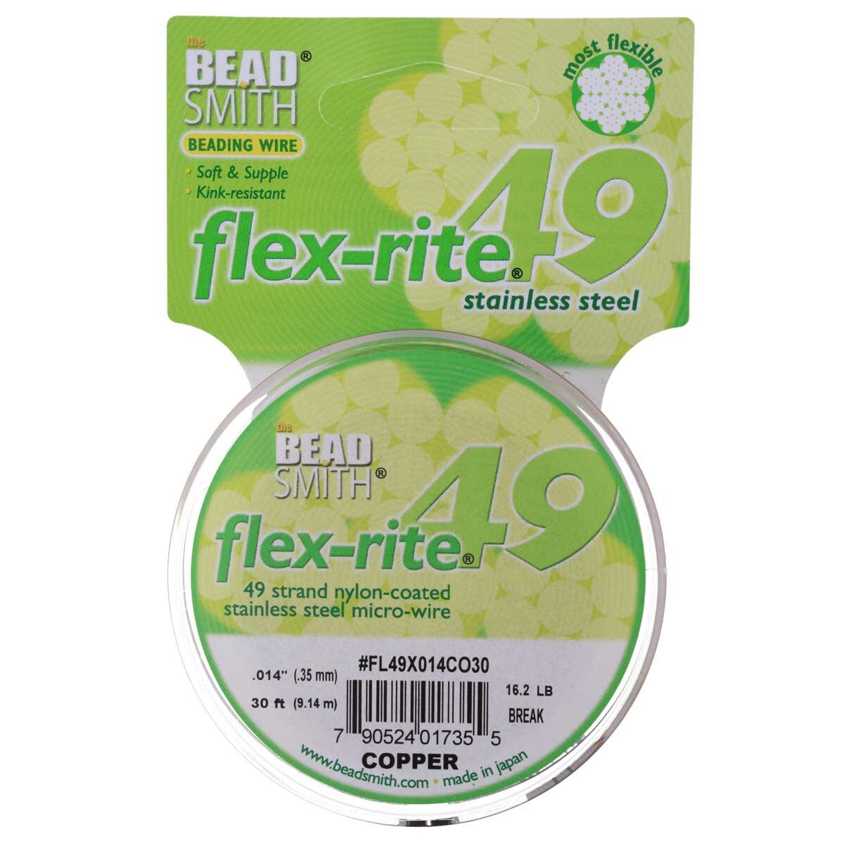 COPPER COLOR .014" 49 Strand 30' BEADSMITH FLEX-RITE Beading Wire FLEXRITE