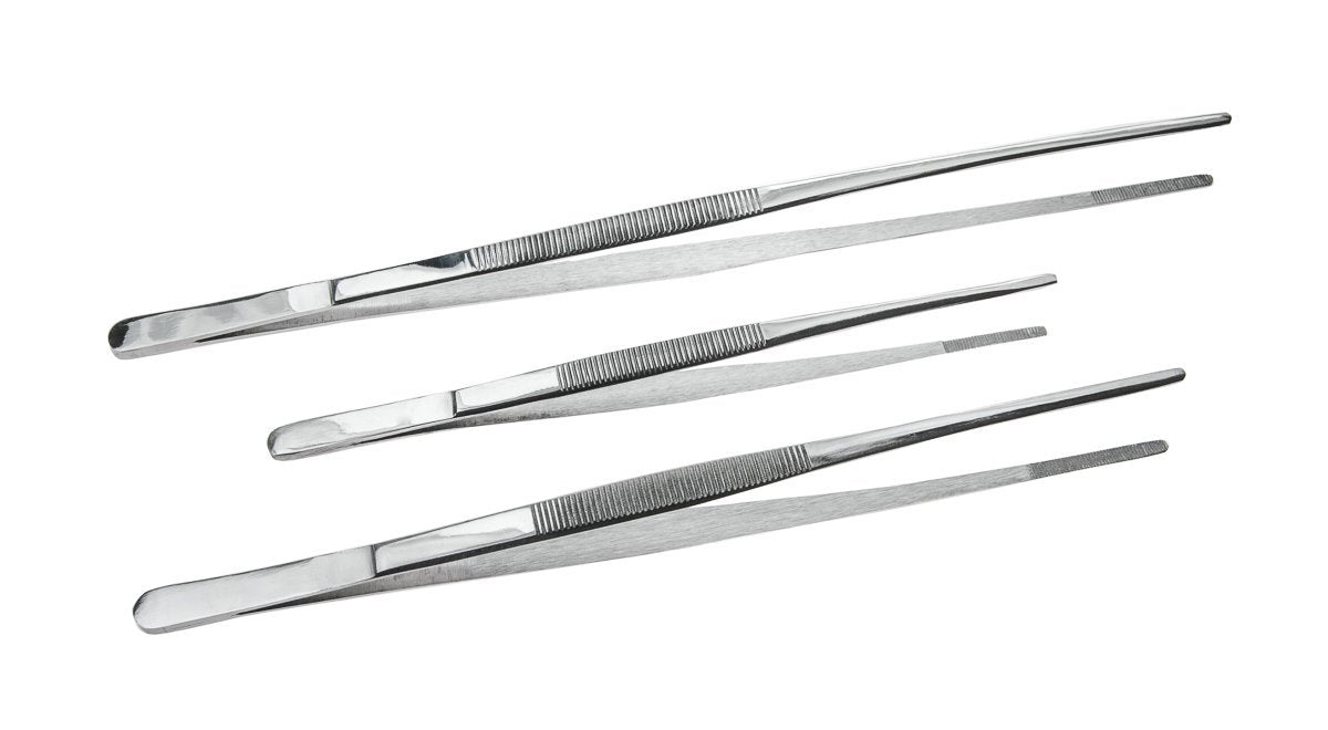 Stainless Steel* Three Piece Over-sized Tweezer Set Serrated Tips 8 10 12" Jumbo-