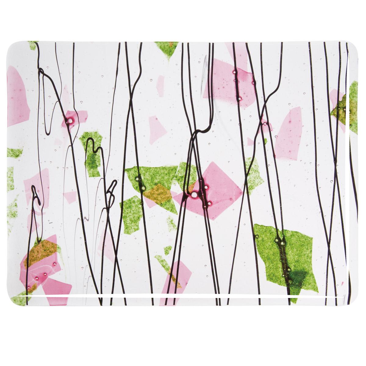 4114 Spring Green & Deep Pink on Clear Collage Bullseye 90 COE Glass Sheet 10x10" 90COE Fusible-