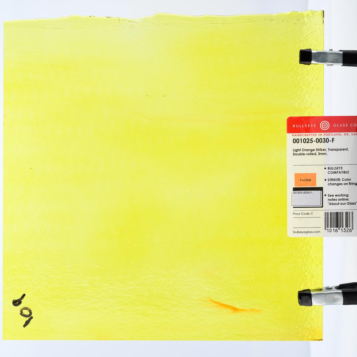 1025 Light Orange Transparent 90 COE Bullseye Fusing Glass Sheet 5x5 inch 3mm Striker 90COE-