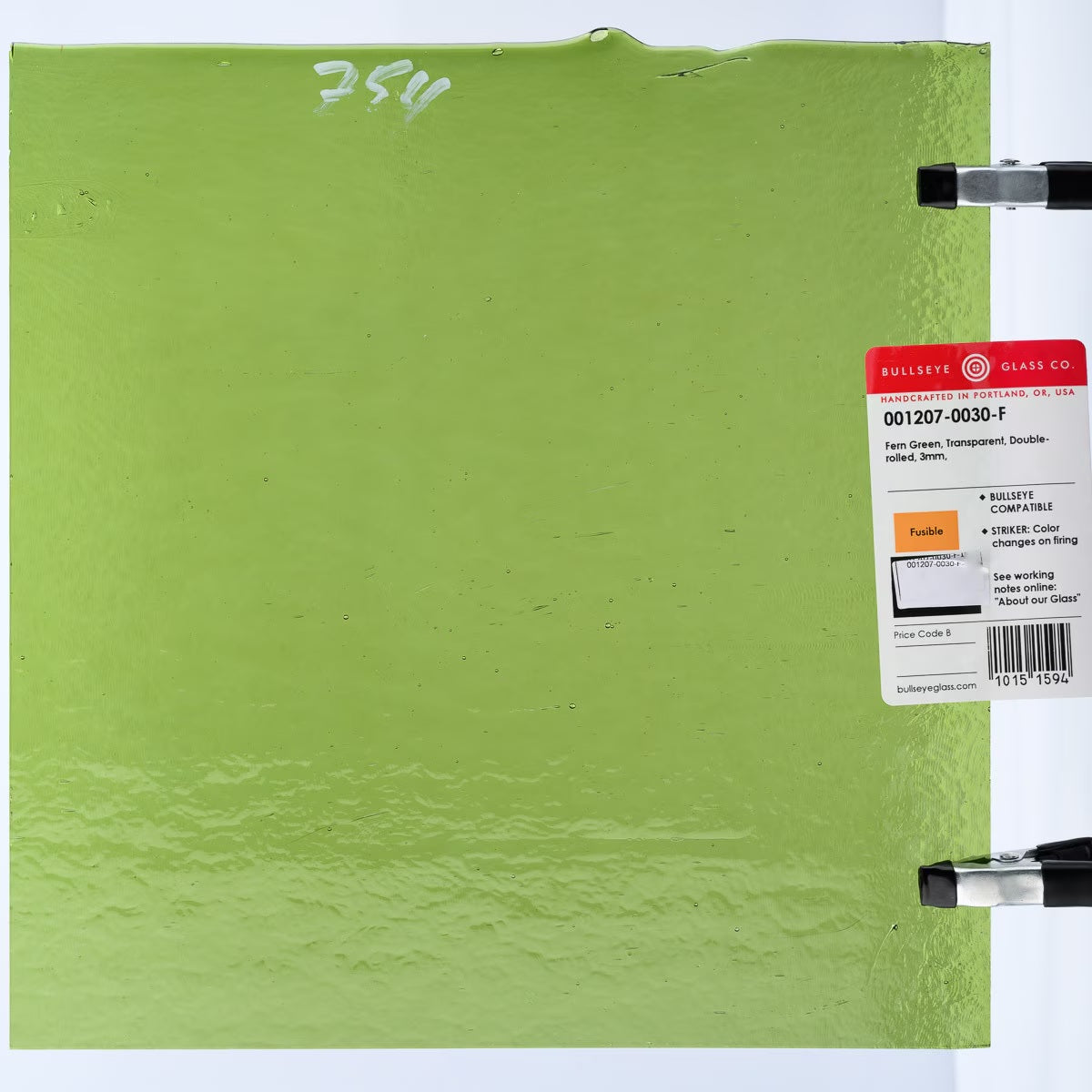 1207 Fern Green Transparent Striker Bullseye 90 COE Glass Sheet 10x10" 90COE Fusible-