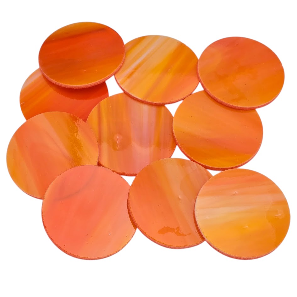 377.1 Orange White Mix ONE 2" Precut 96 COE Glass Circle Fusible-