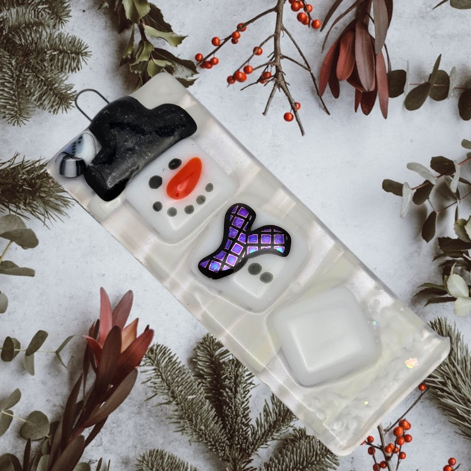 Snowman Handmade Fused Glass Christmas Tree Ornament-