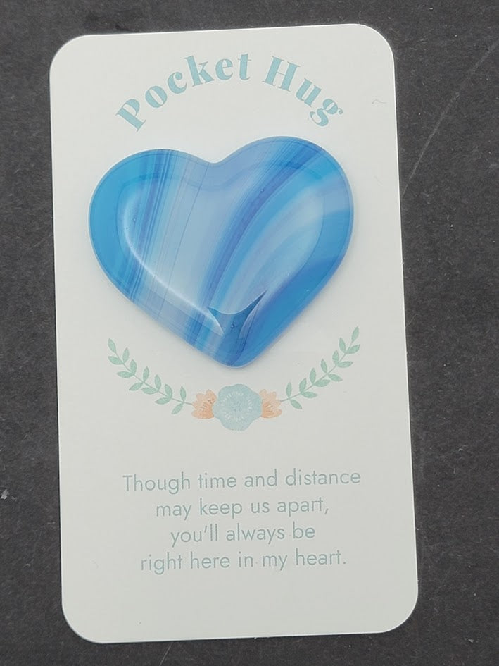 One Blueberry Pocket Hug Handmade Fused Glass Heart Ornament with Free Card-