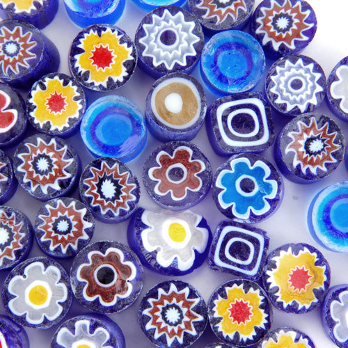 Blue Mix Moretti Effetre Millefiori PATTERNED GLASS SLICES One Ounce-