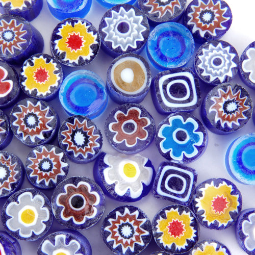 Blue Mix Moretti Effetre Millefiori PATTERNED GLASS SLICES One Ounce- 