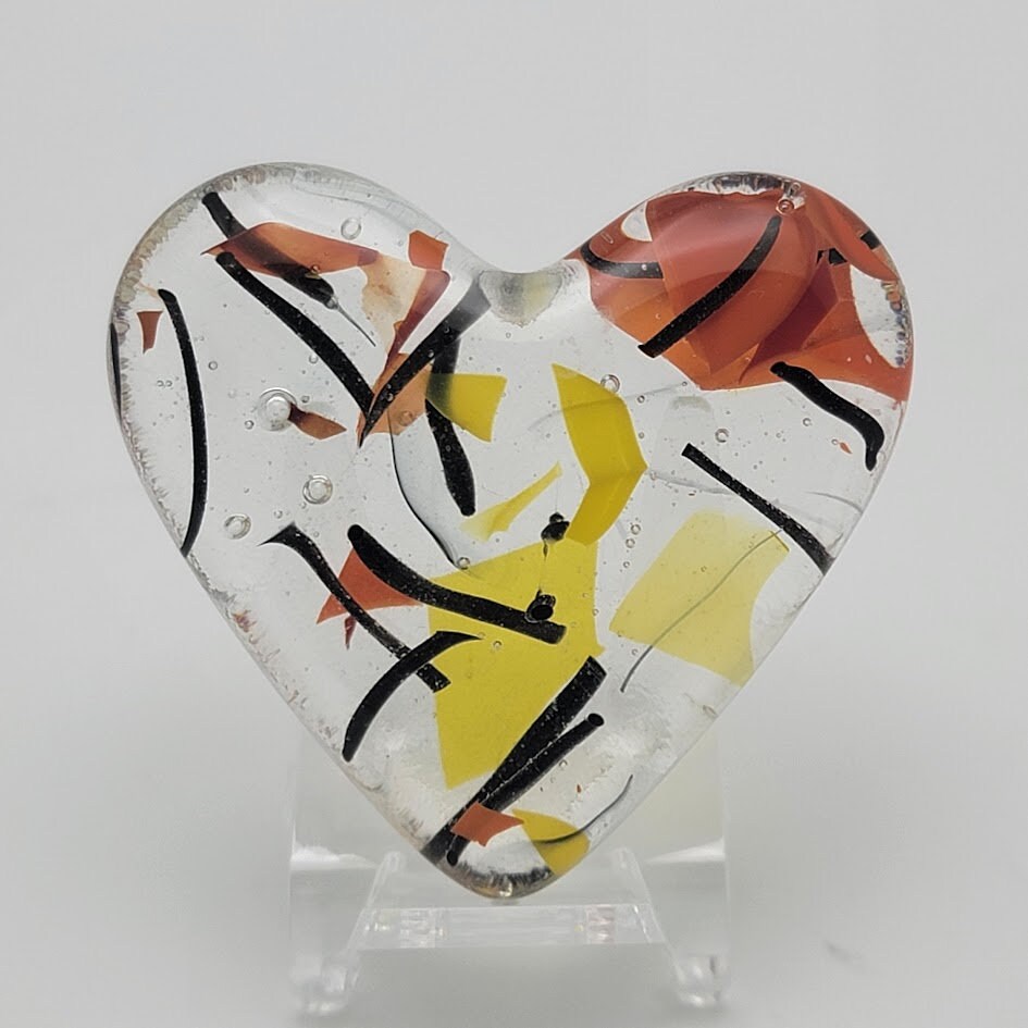 Handmade Fused Glass Pocket HEART Hug Autumn Colors Free Gift Card and Stand Valentine's Teacher Friend Love 90 COE-
