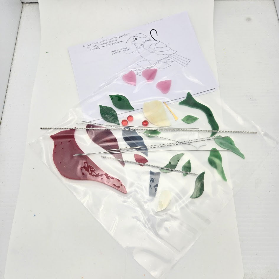 BIRD TRIO Chicadee Hummingbird Cardinal Precut Glass Suncatcher Kit Studio One-
