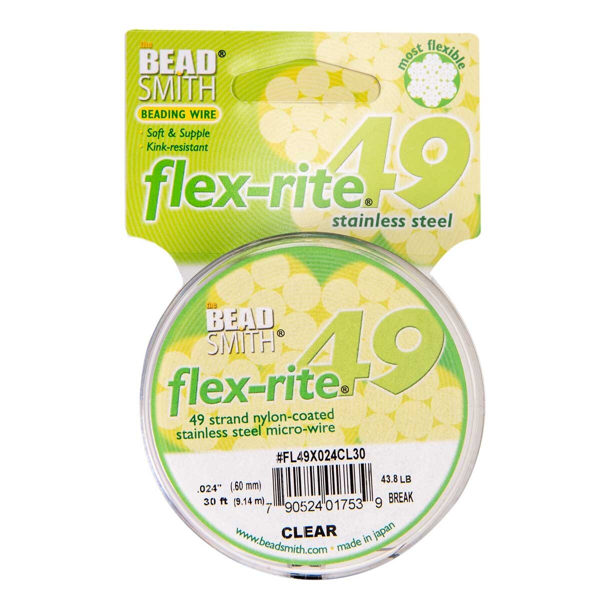 CLEAR COLOR .024" 49 Strand 30 feet BEADSMITH FLEX-RITE Beading Wire FLEXRITE