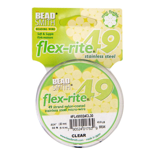 CLEAR COLOR .024" 49 Strand 30 feet BEADSMITH FLEX-RITE Beading Wire FLEXRITE-