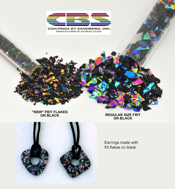 Fine Dichroic GLASS FRIT FLAKES System 90 COE CBS Rainbow on Black Sandberg-