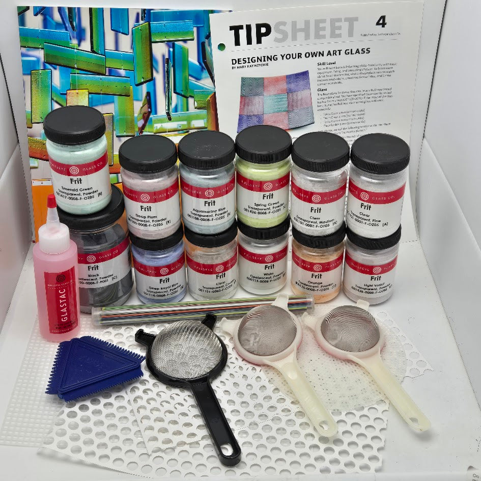 Bullseye 90 COE Paint With Glass Kit Glass Fusing Supplies Frit Stencils Sifters-