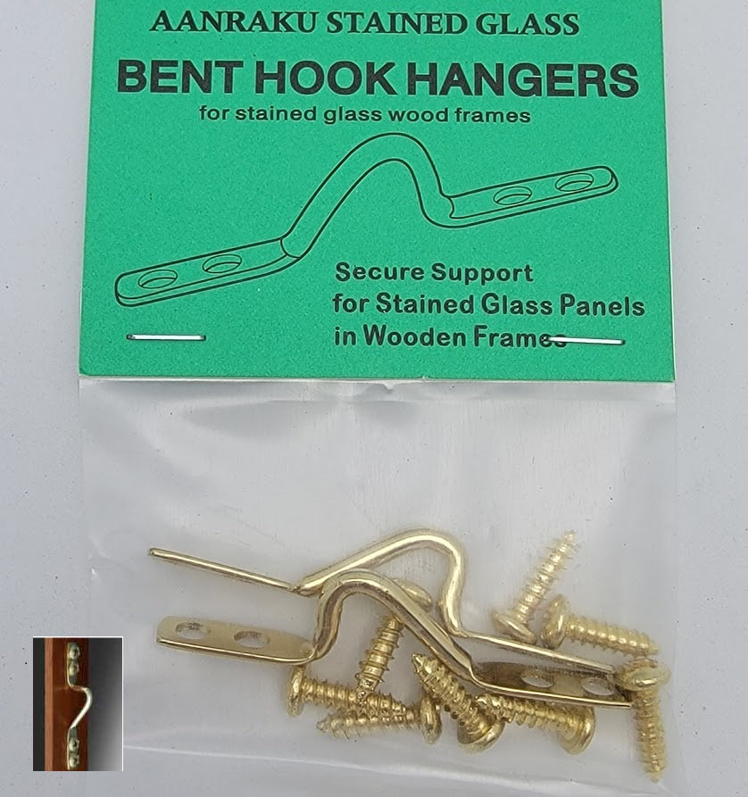 Aanraku Bent Hook HANGERS for Stained Glass Wood Frames Stylish Brass Accents-