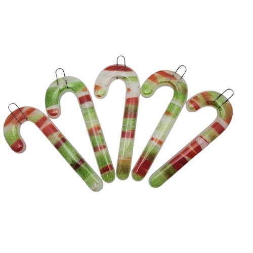 Best Seller! 1 or 3 Fused Glass FIESTA Candy Cane Christmas Ornament Handmade 3.7 inches tall-