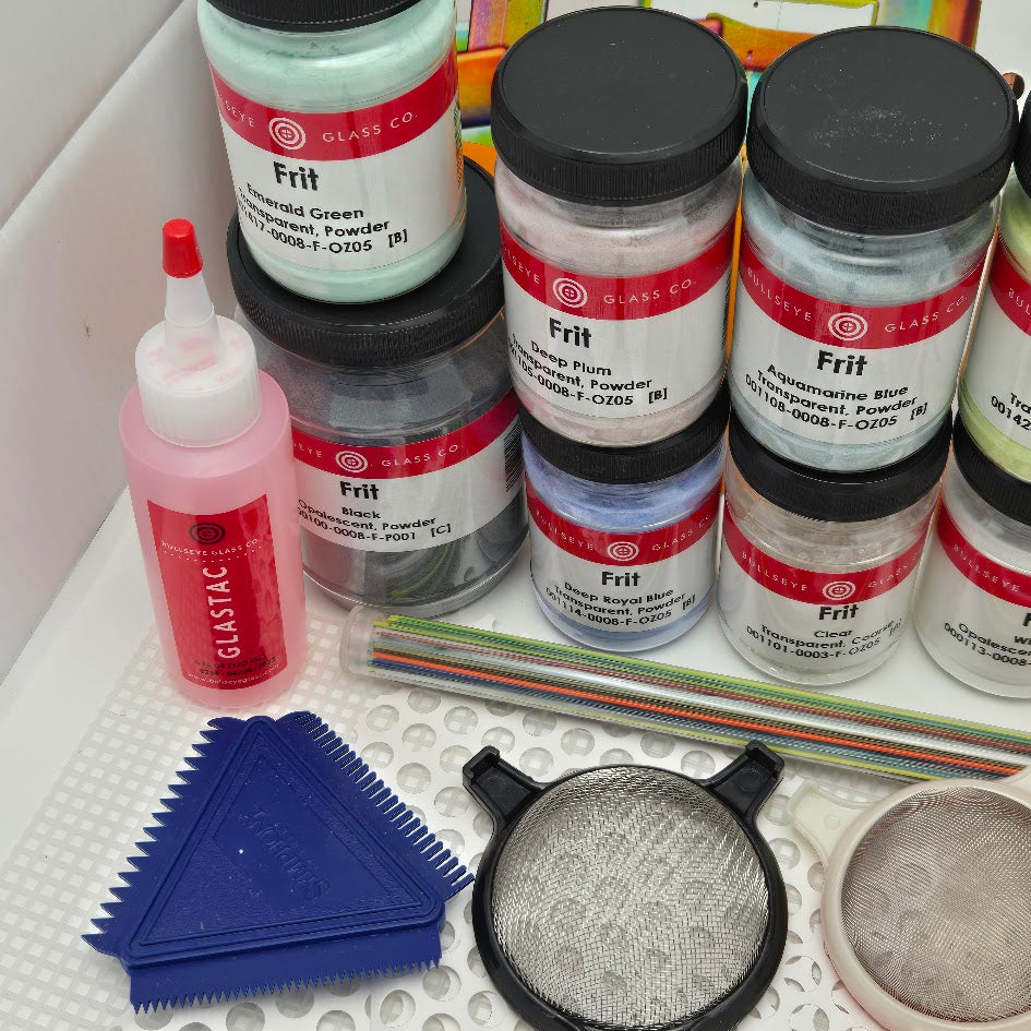 Bullseye 90 COE Paint With Glass Kit Glass Fusing Supplies Frit Stencils Sifters-
