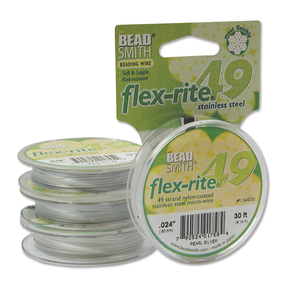 PEARL SILVER COLOR .024" 49 Strand 30' BEADSMITH FLEX-RITE Bead Wire FLEXRITE