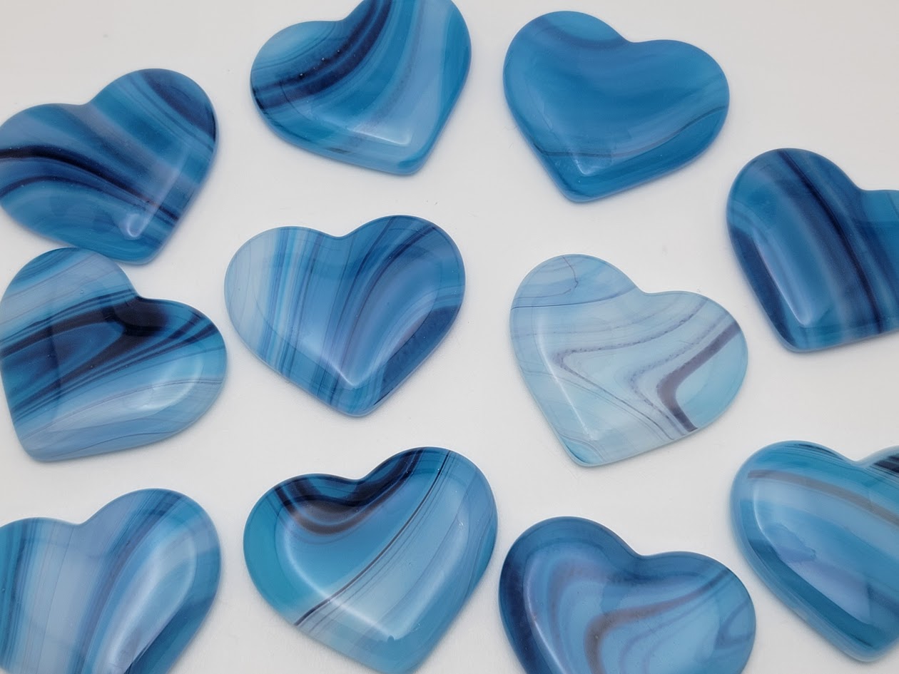 One Blueberry Pocket Hug Handmade Fused Glass Heart Ornament with Free Card-