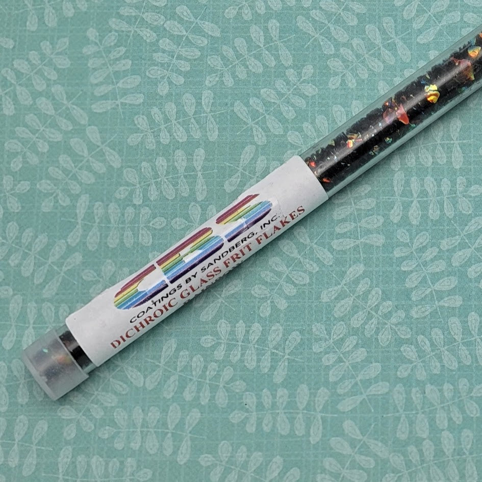 Fine Dichroic GLASS FRIT FLAKES System 90 COE CBS Rainbow on Black Sandberg-