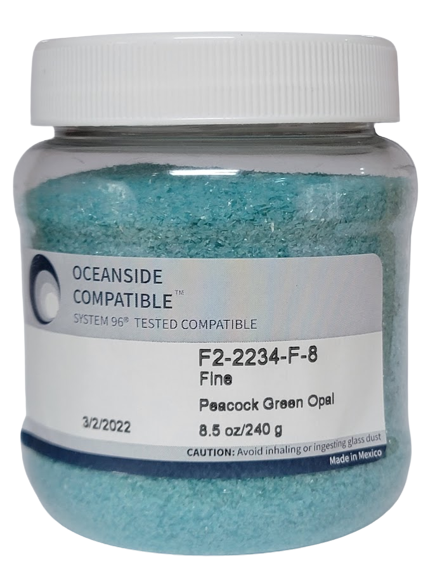F2 2234 96 Peacock Opal FINE Frit 8.5 oz Jar 96 COE-