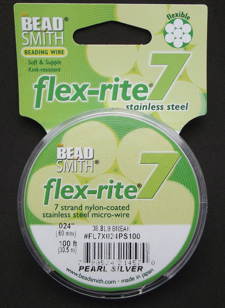 PEARL SILVER .024" 7 Strand 100' BEADSMITH FLEX-RITE Beading Wire FLEXRITE