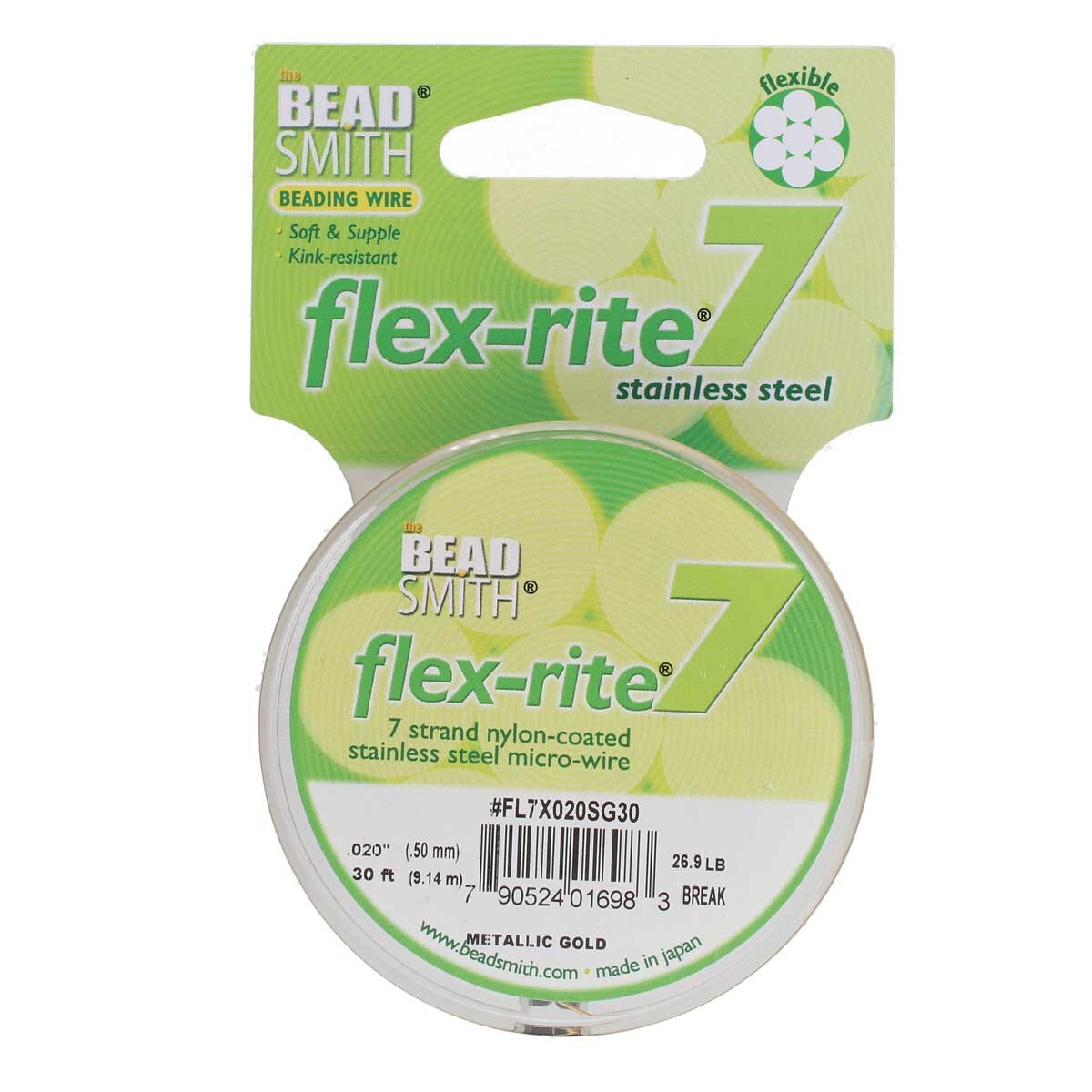 METALLIC GOLD COLOR .020" 7 Strand 30' BEADSMITH FLEX-RITE Bead Wire FLEXRITE