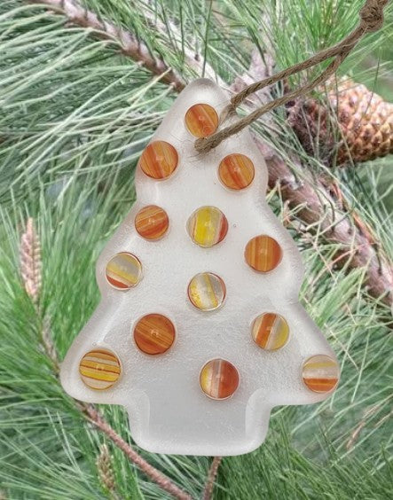 Clear Christmas Tree with Multi-Colored Balls Handmade Fused Glass Ornament-