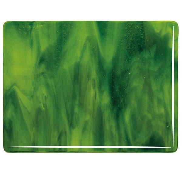 2121 Yellow Opalescent, Deep Forest Green Transparent 2-Color Mix Bullseye 90 COE Glass Sheet 10x10" 90COE Fusible-