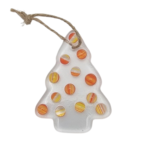 Clear Christmas Tree with Multi-Colored Balls Handmade Fused Glass Ornament-