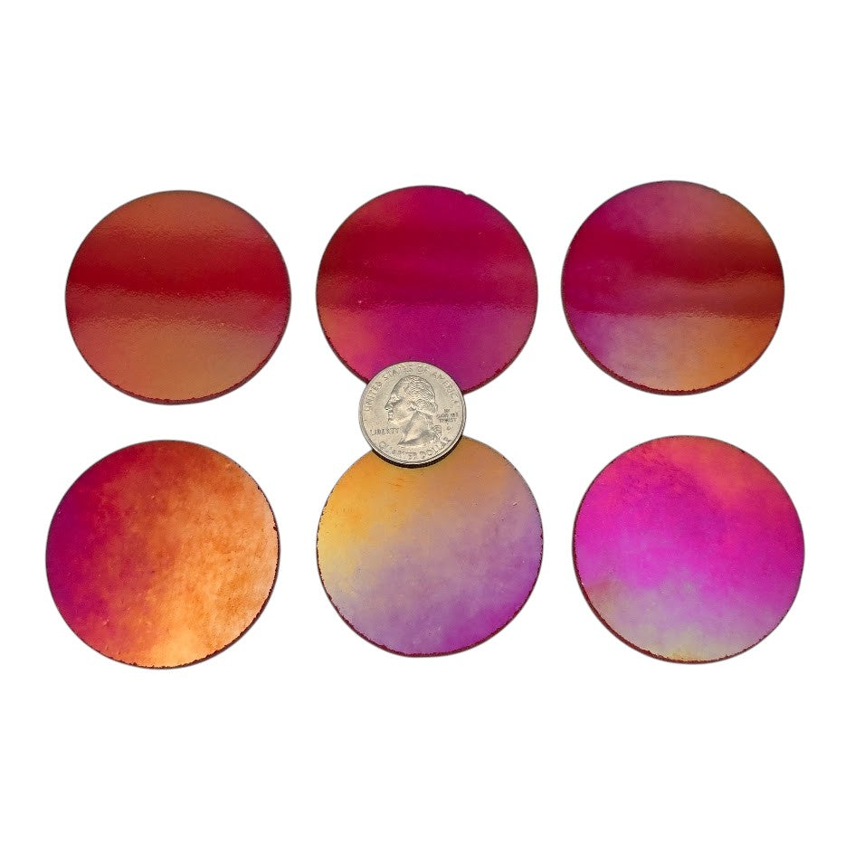 ONE Iridized Red Transparent 2" Precut 96 COE Glass Circle Fusible Mosaics-