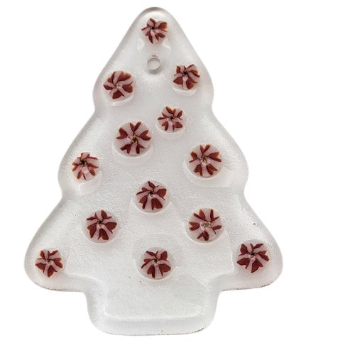 Clear Christmas Tree with Flower Murinni Balls Handmade Fused Glass Ornament-