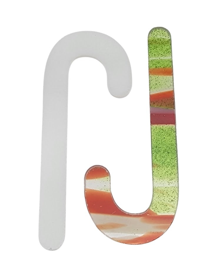 Candy Cane Precut 96 COE Holiday Shape 3.7" Tall Fiesta Pattern or White-