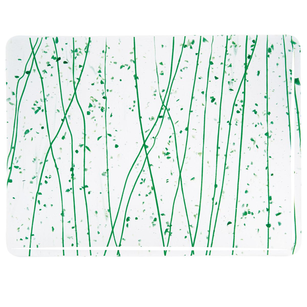 4217 Dk Green and Jade Frit, Dk Green Streamers Collage 90 COE Bullseye Fusing Glass Sheet 5x5 inch 3mm 90COE-